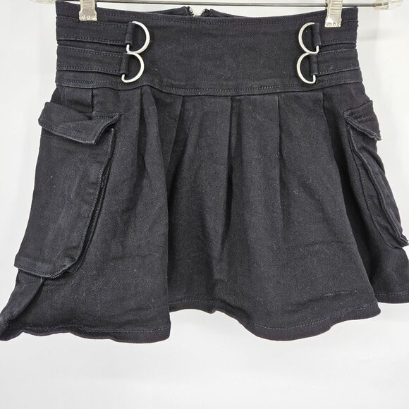 Hot Topic Mini Short Denim Jean Skirt Small Black Pocket Zipper Ring Gothic Punk - Picture 1 of 9
